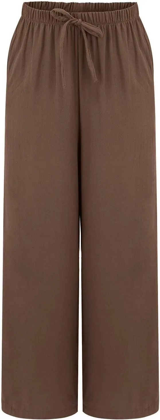 Wide Leg Linen Pants for Women Casual Drawstring High Waisted Palazzo Pants Lightweight Summer Flowy Beach Trousers