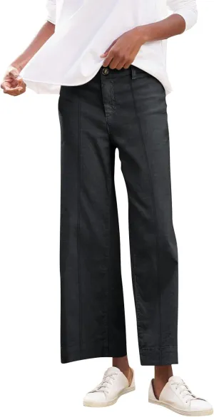 Wide Leg Linen Pants for Women Elastic High Waist Cropped Pants Lightweight Summer Business Casual Pants with Pockets