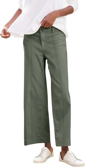 Wide Leg Linen Pants for Women Elastic High Waist Cropped Pants Lightweight Summer Business Casual Pants with Pockets