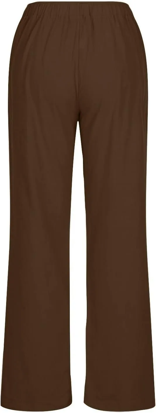 Wide Leg Linen Pants for Women Summer Boho Drawstring High Waist Casual Lounge Pant 2025 Beach Travel Vacation Outfits