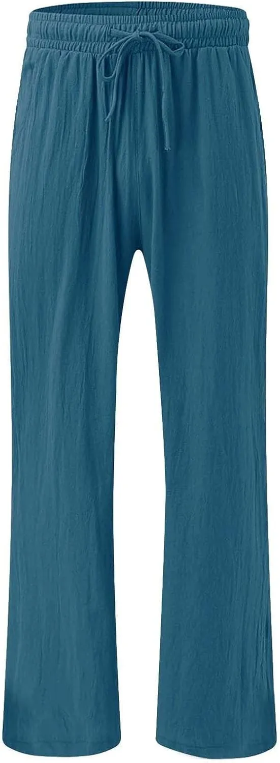 Wide Leg Linen Pants Women Plus Size High Waisted Palazzo Pant Casual Comfy Flowy Beach Summer Trousers with Pockets