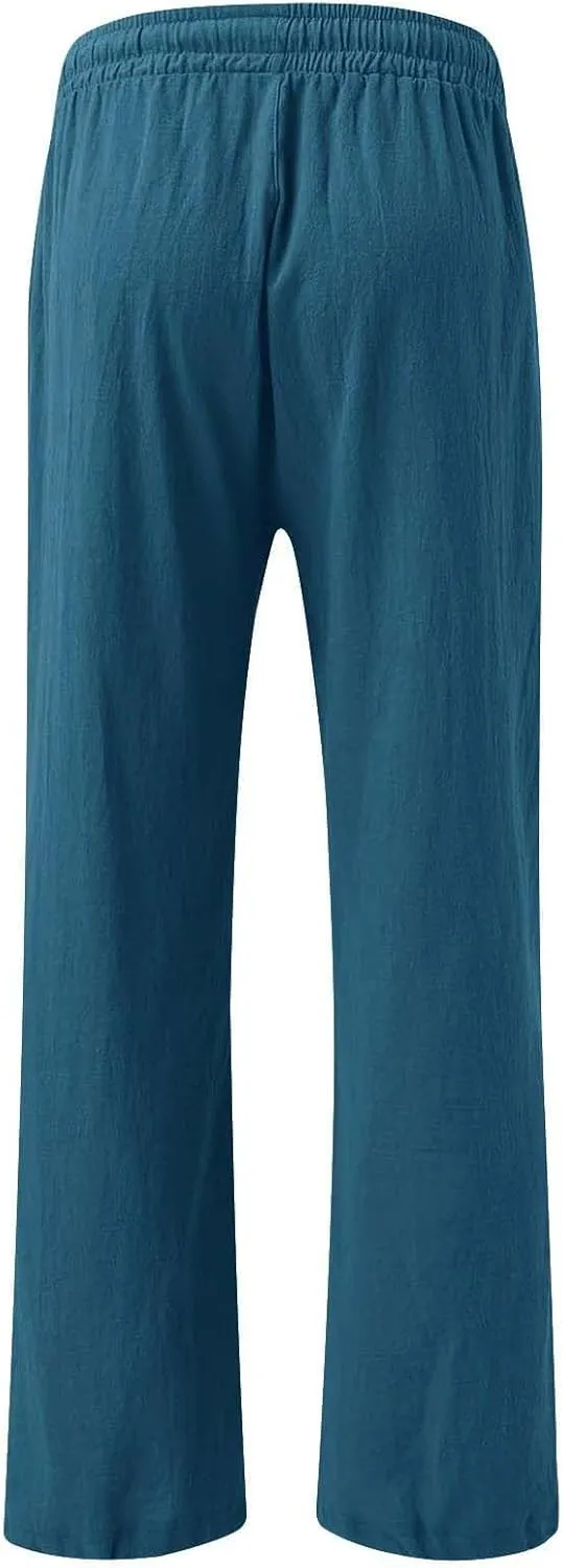 Wide Leg Linen Pants Women Plus Size High Waisted Palazzo Pant Casual Comfy Flowy Beach Summer Trousers with Pockets