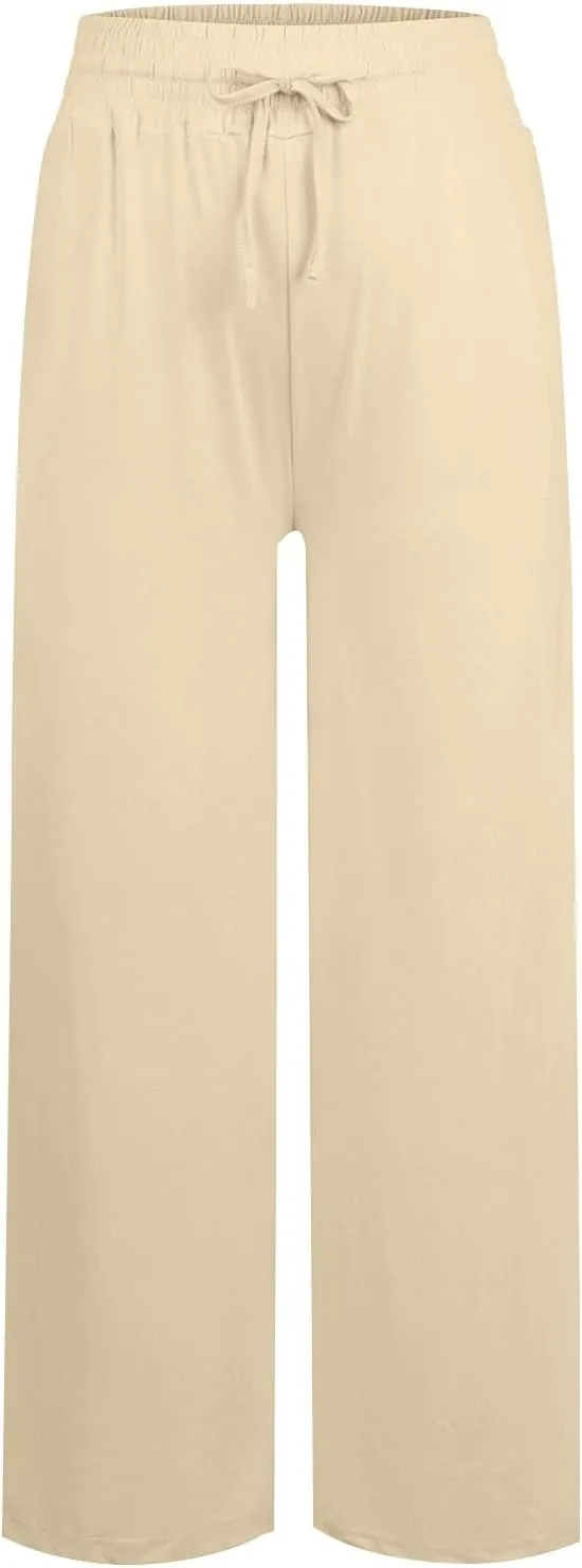 Wide Leg Lounge Pants for Women, Casual Boho Pants, High Waisted Palazzo Pants with Pockets for Work and Play