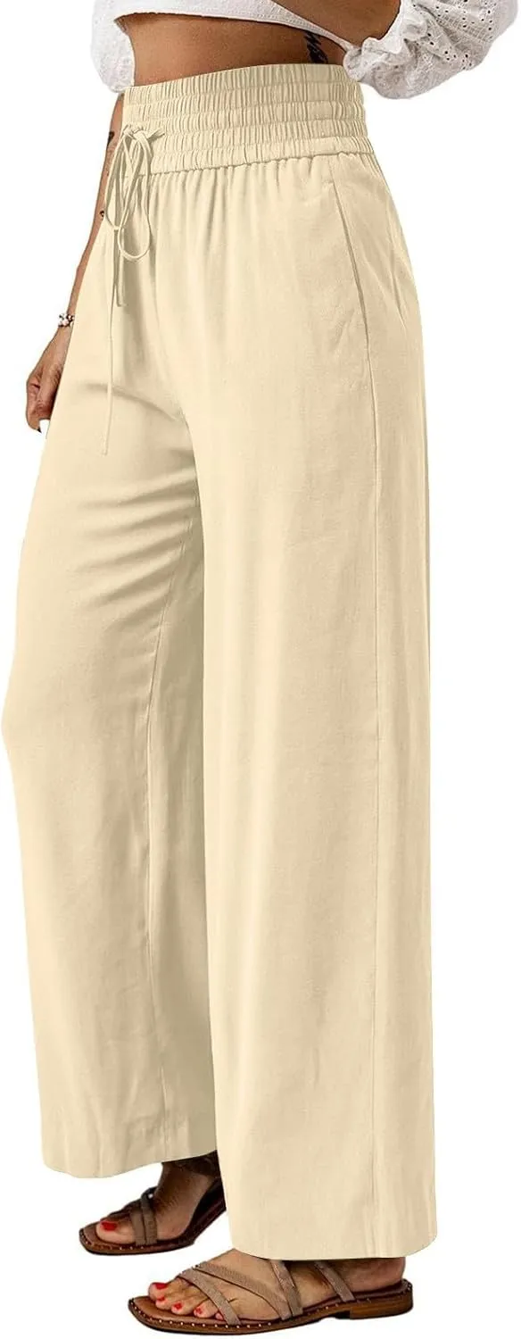 Wide Leg Lounge Pants for Women, Casual Boho Pants, High Waisted Palazzo Pants with Pockets for Work and Play
