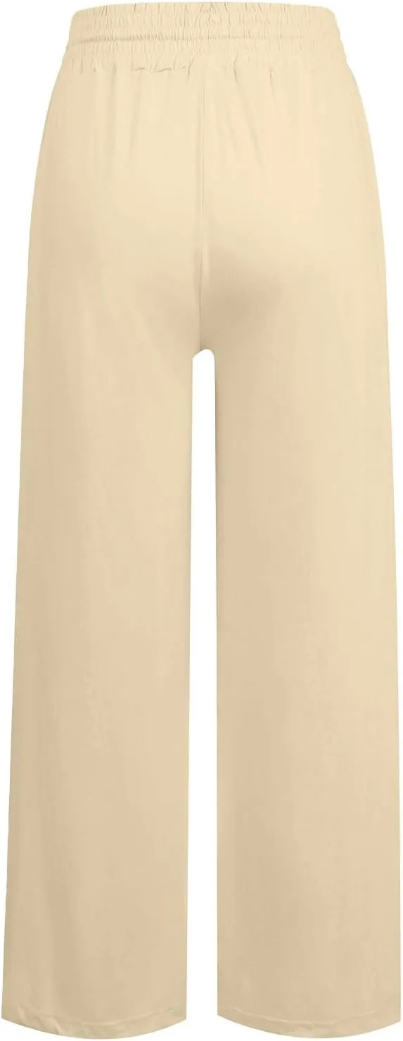 Wide Leg Lounge Pants for Women, Casual Boho Pants, High Waisted Palazzo Pants with Pockets for Work and Play