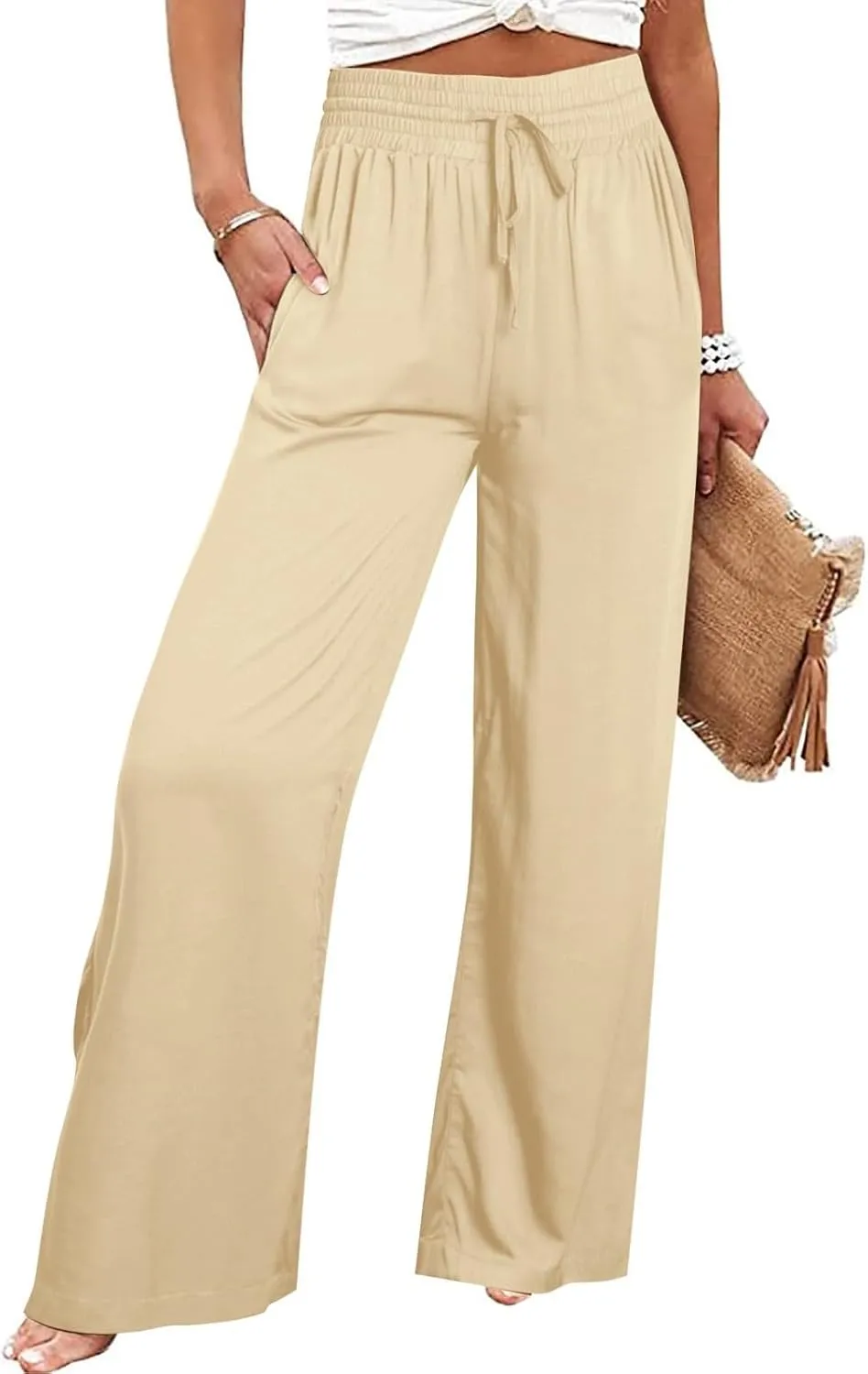 Wide Leg Lounge Pants for Women, Casual Boho Pants, High Waisted Palazzo Pants with Pockets for Work and Play