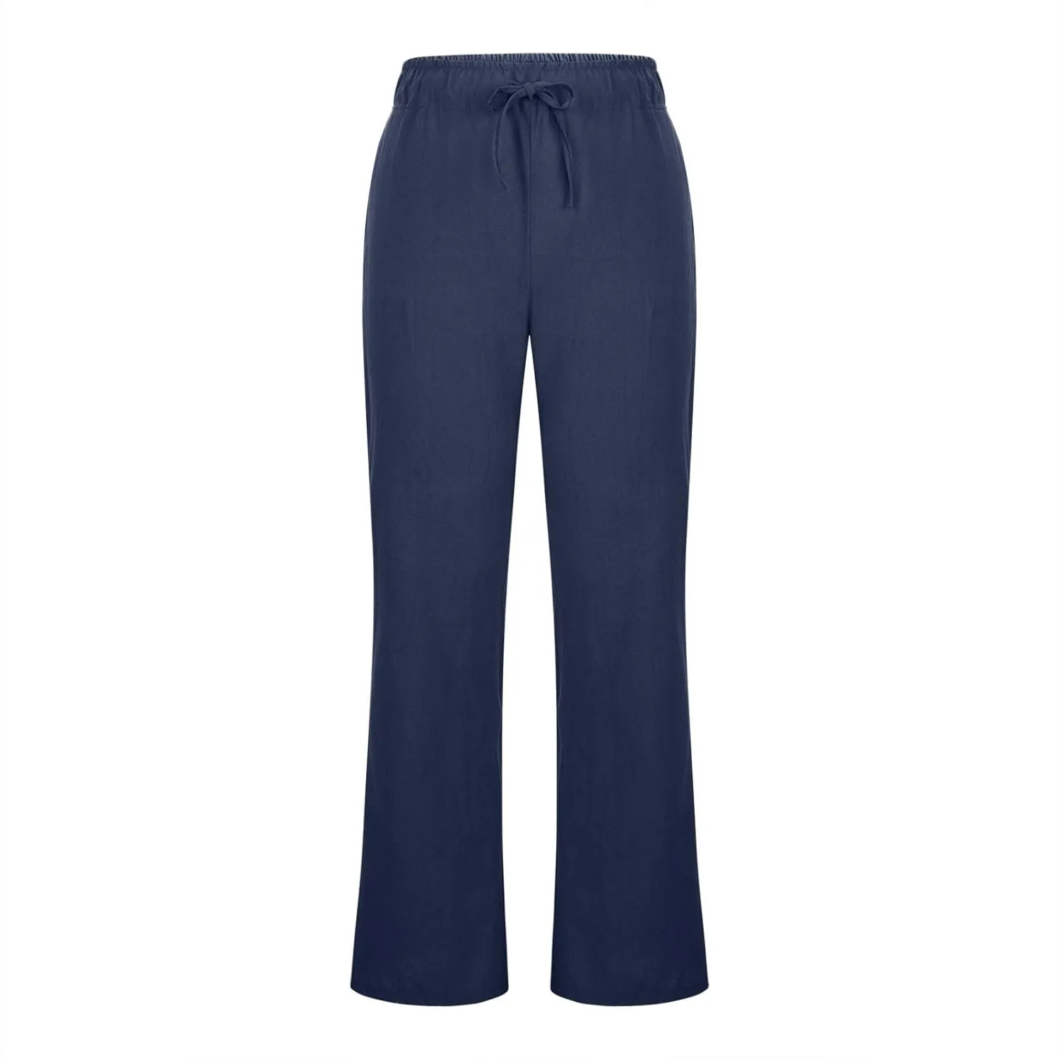 Wide Leg Palazzo Pants for Women Summer Basic Plain Linen Pants Beach Causal Drawstring Trousers with Pockets