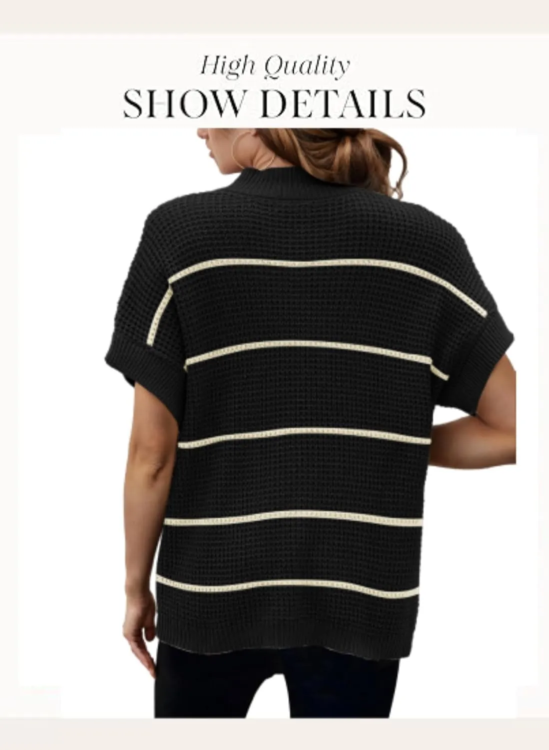 Women 2024 Sweater Vest Mock Neck Batwing Short Sleeve Oversized Ribbed Knit Tops Fall Pullover Sweater S-XXL
