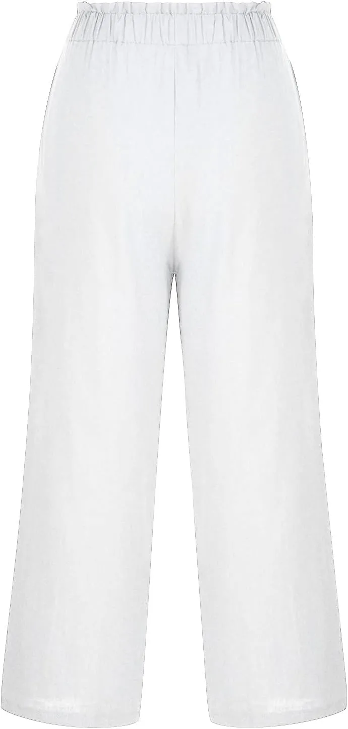 Women Capri Pants for Summer High Waisted Wide Leg Lounge Pants Drawstring Ruffled Causal Palazzo Trouser with Pocket