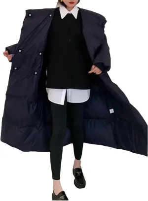 Women Cotton-Padded Coat Big Lapel Bandage Design Thick Long Overcoat Jacket as picture1 M