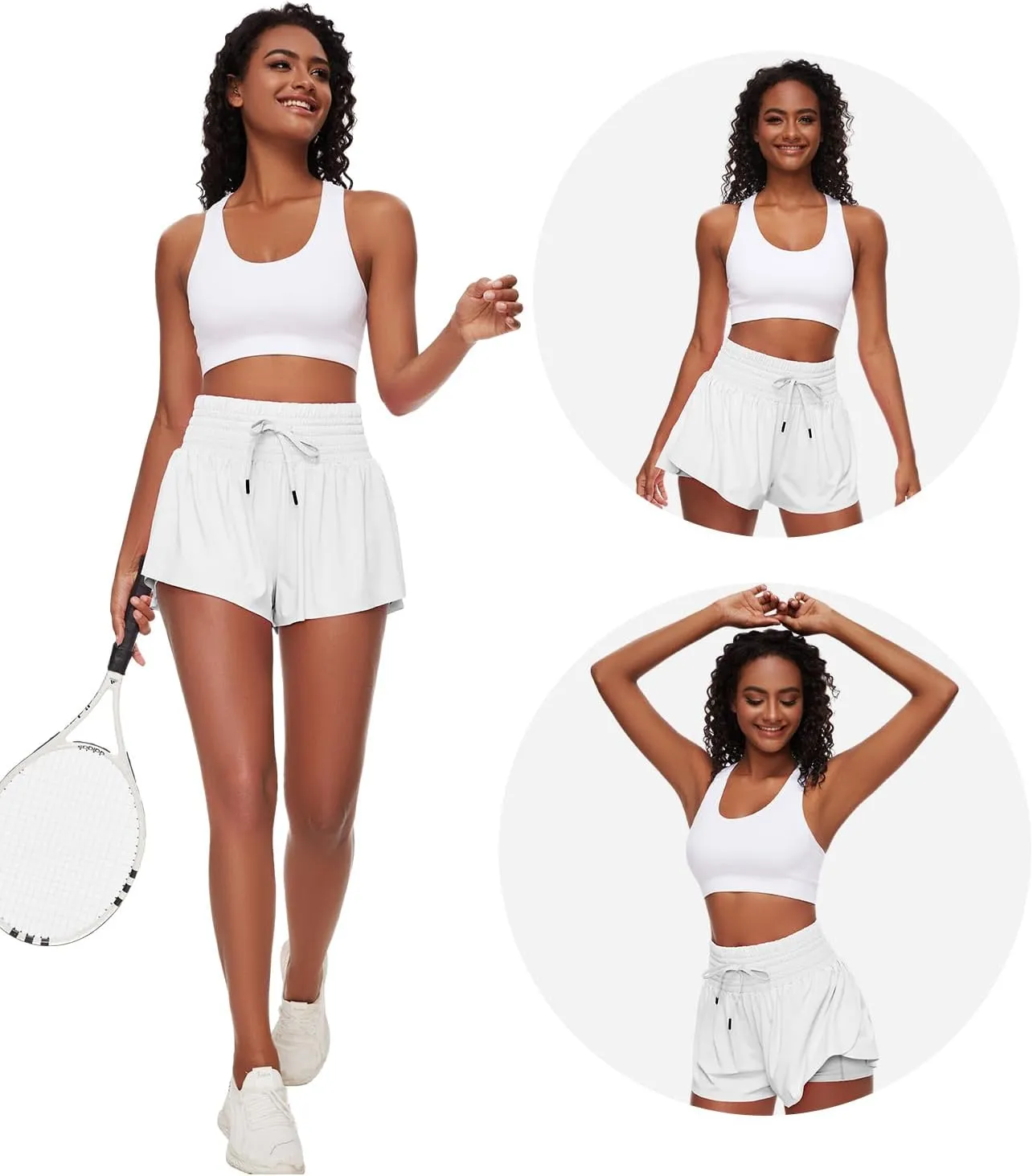 Women Flowy Athletic Shorts,2 in 1 High Waisted Running Shorts with Pocket Yoga Workout Casual Wear Summer