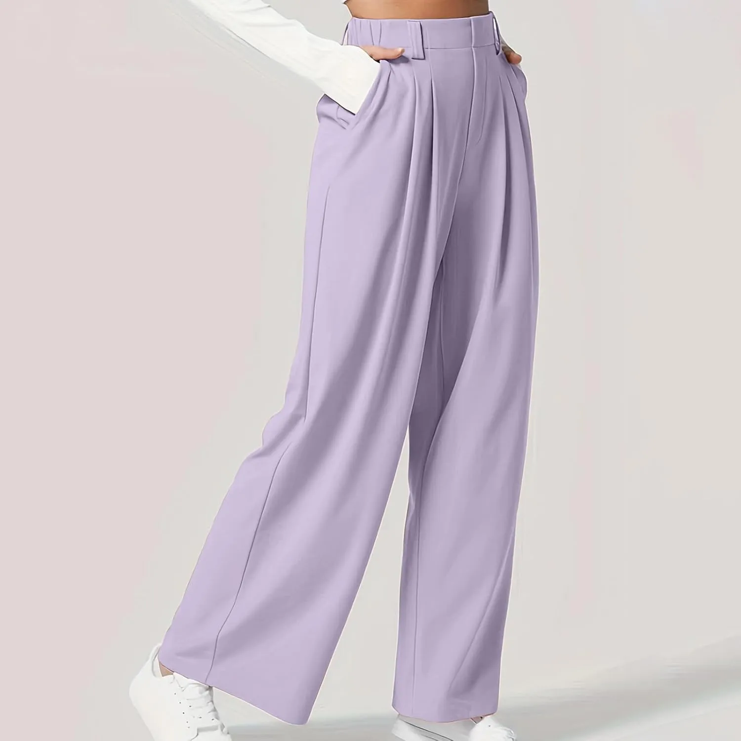 Women High Waist Wide Leg Palazzo Pants Casual Long Button Down Loose Business Work Office Trousers with Pockets