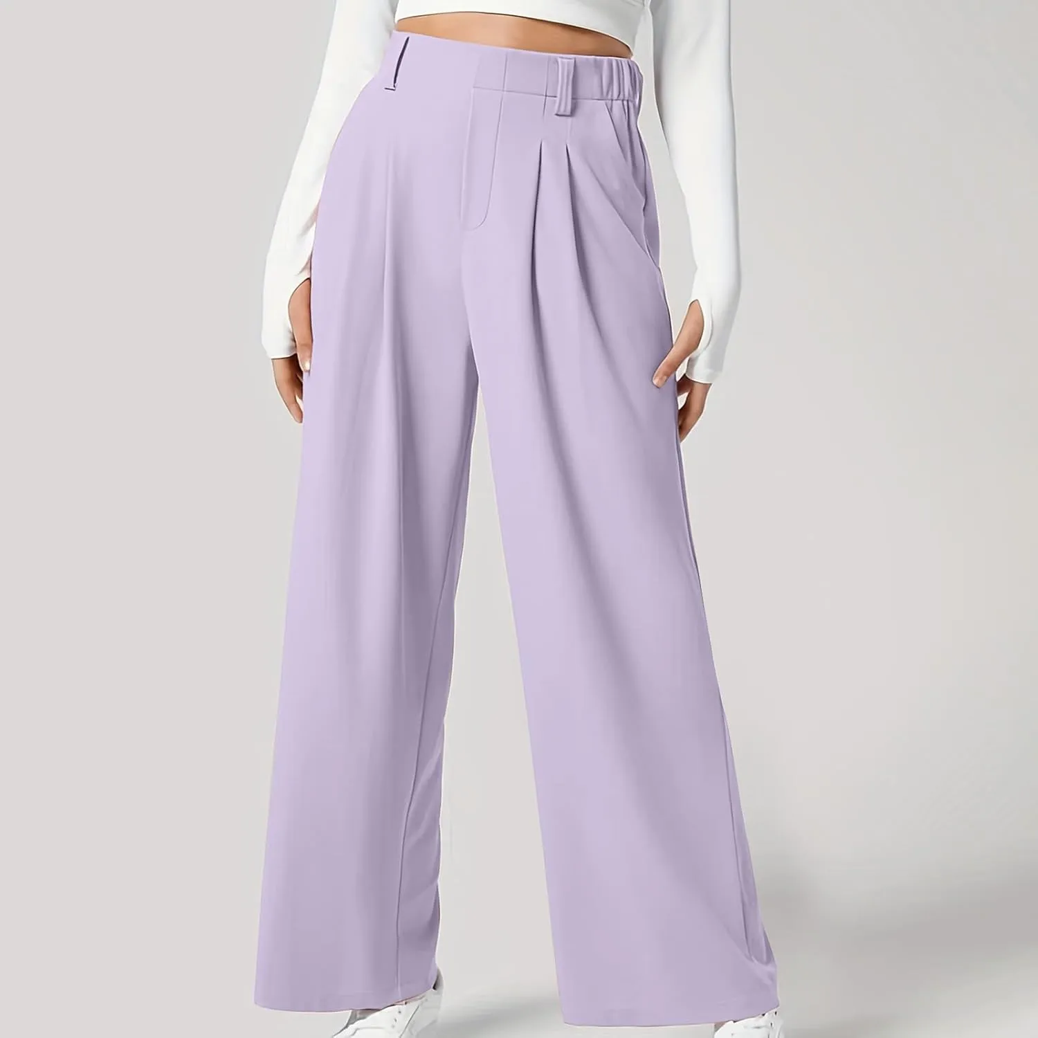 Women High Waist Wide Leg Palazzo Pants Casual Long Button Down Loose Business Work Office Trousers with Pockets