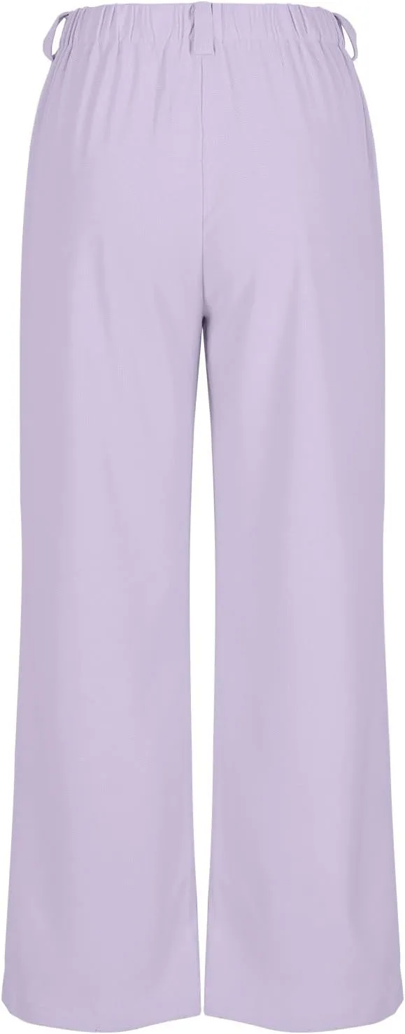 Women High Waist Wide Leg Palazzo Pants Casual Long Button Down Loose Business Work Office Trousers with Pockets