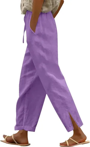 Women Linen Pants 2025 Wide Leg Casual Palazzo Pants Cotton Linen Lounge Beach Summer Pants with Pockets