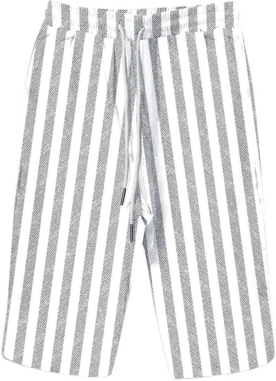 Women Linen Pants Capri Pants Cotton Wide Leg Elastic Waist Straight Leg Trousers Casual Summer Lounge Trousers