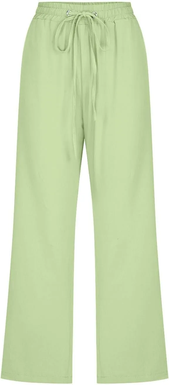 Women Linen Pants Cropped Pants Cotton High Waisted Dressy Trousers Casual Loose Summer Lounge Trousers