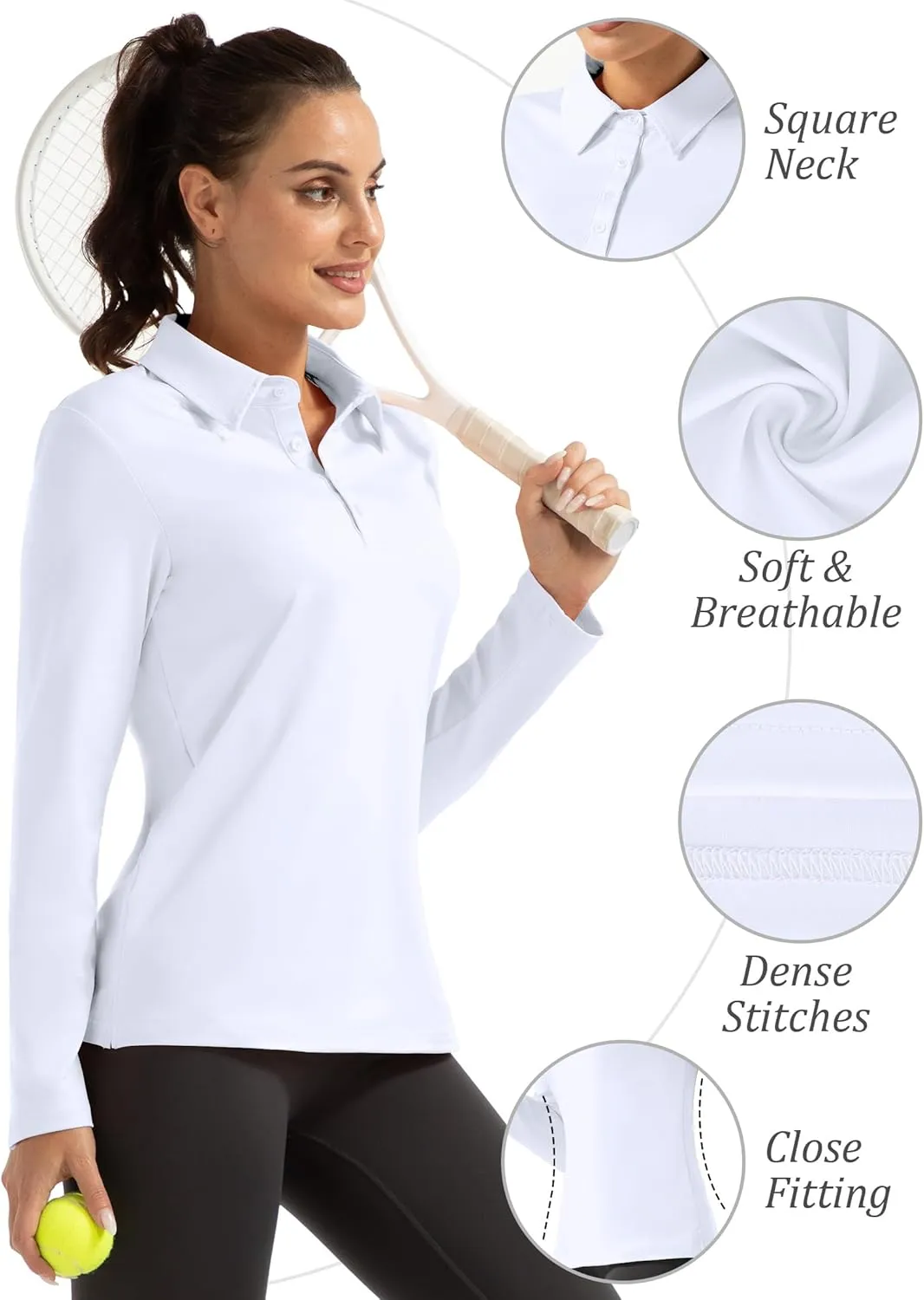 Women Long Sleeve Polo Shirt Golf Sport Top Athletic Sportswear Tennis Activewear