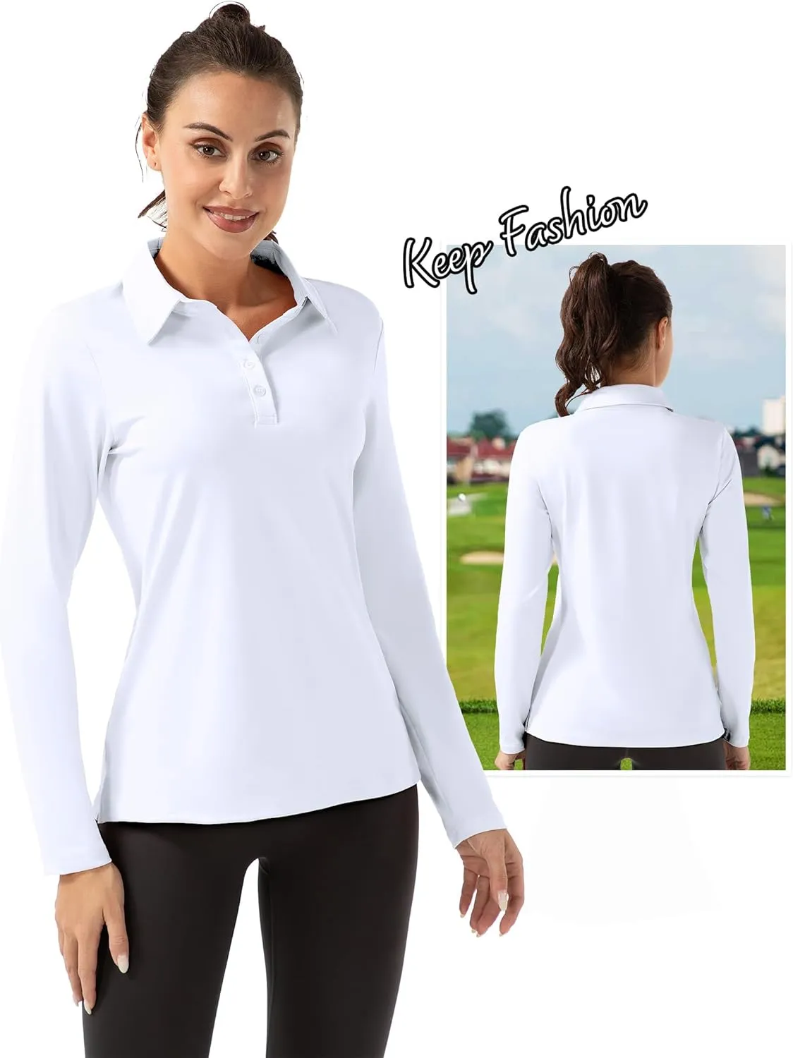 Women Long Sleeve Polo Shirt Golf Sport Top Athletic Sportswear Tennis Activewear