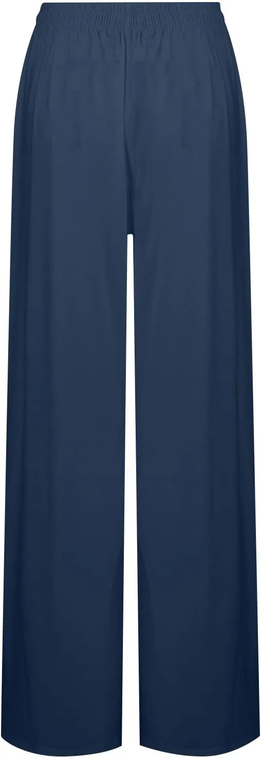 Women Palazzo Pants Summer Boho Wide Leg High Waist Casual Lounge Yoga Pants with Pockets Trousers