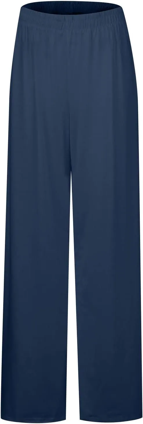 Women Palazzo Pants Summer Boho Wide Leg High Waist Casual Lounge Yoga Pants with Pockets Trousers