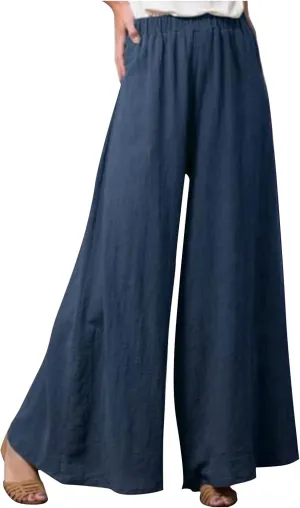 Women Palazzo Pants Summer Boho Wide Leg High Waist Casual Lounge Yoga Pants with Pockets Trousers