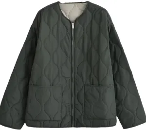 Women Patch Pocket Cotton Padded Jacket Coat Vintage O Neck Long Sleeve Zipper-Up Outerwear Tops picture colour S