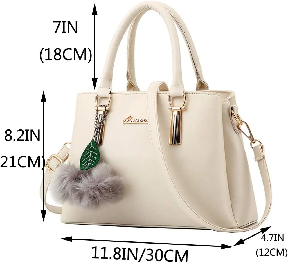Women Satchel Shoulder Top-handle Bag with Plush Ornaments Tote Purse Handbag