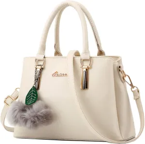 Women Satchel Shoulder Top-handle Bag with Plush Ornaments Tote Purse Handbag