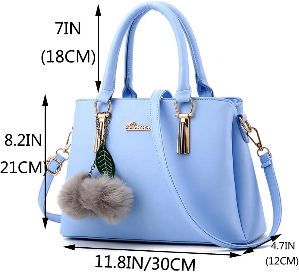 Women Satchel Shoulder Top-handle Bag with Plush Ornaments Tote Purse Handbag