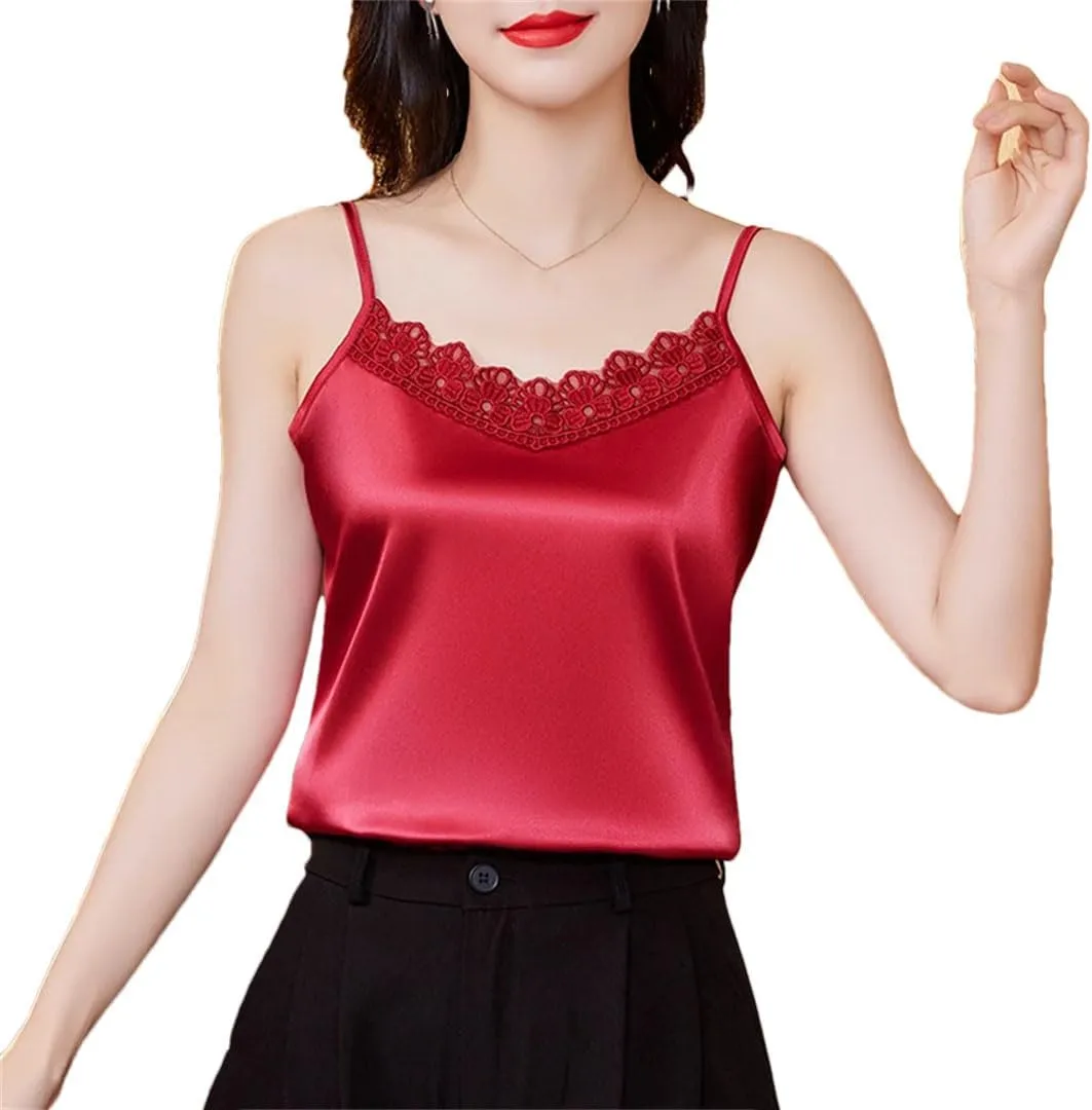 Women Sexy Lace Patchwork Tank Top Summer Sleeveless Camisole Fashion Camis Shirt
