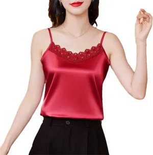 Women Sexy Lace Patchwork Tank Top Summer Sleeveless Camisole Fashion Camis Shirt