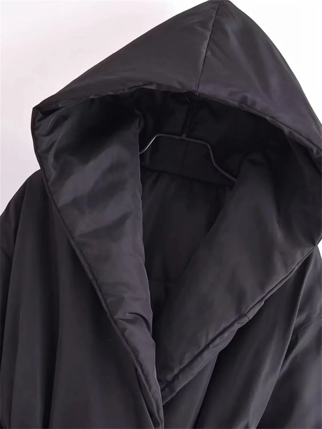Women Short Winter Warm Down Cotton Hooded Jacket Casual Loose Outwear A Belt Cotton-Padded Coat