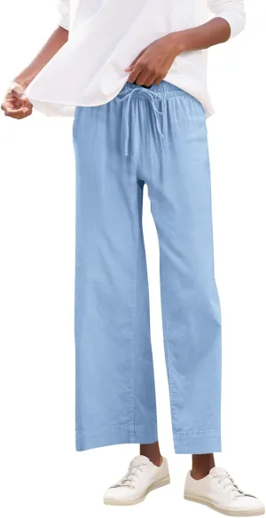 Women Summer Wide Leg Straight Trousers Casual Drawstring Waist Palazzo Pants with Pocket 2025 Cotton Linen Outfits