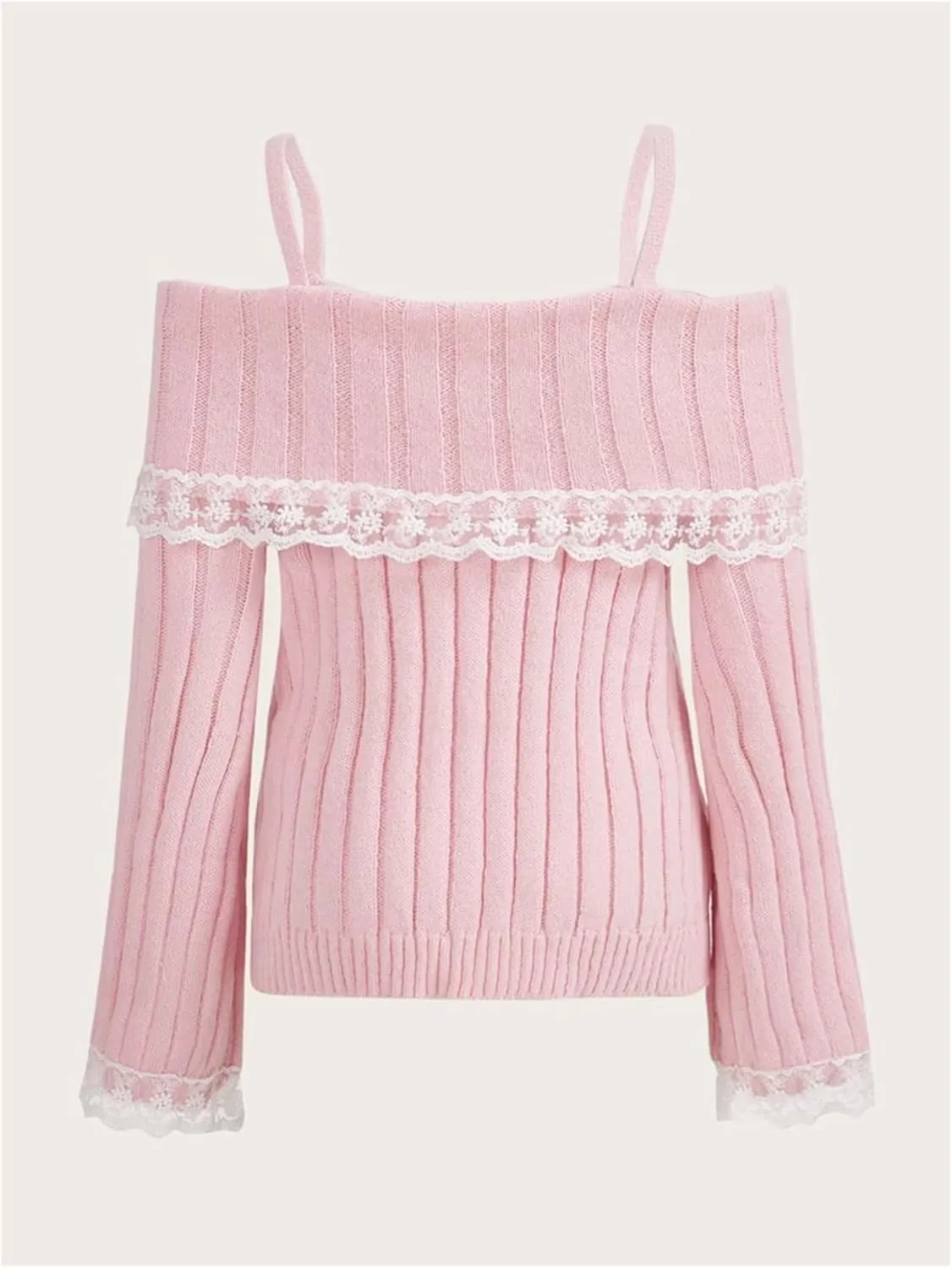 Women Y2k Bow Knit Sweater Loose Fit Long Sleeve Ribbon Drawstring Eyelet Cropped Jumper Going Out Coquette Clothes