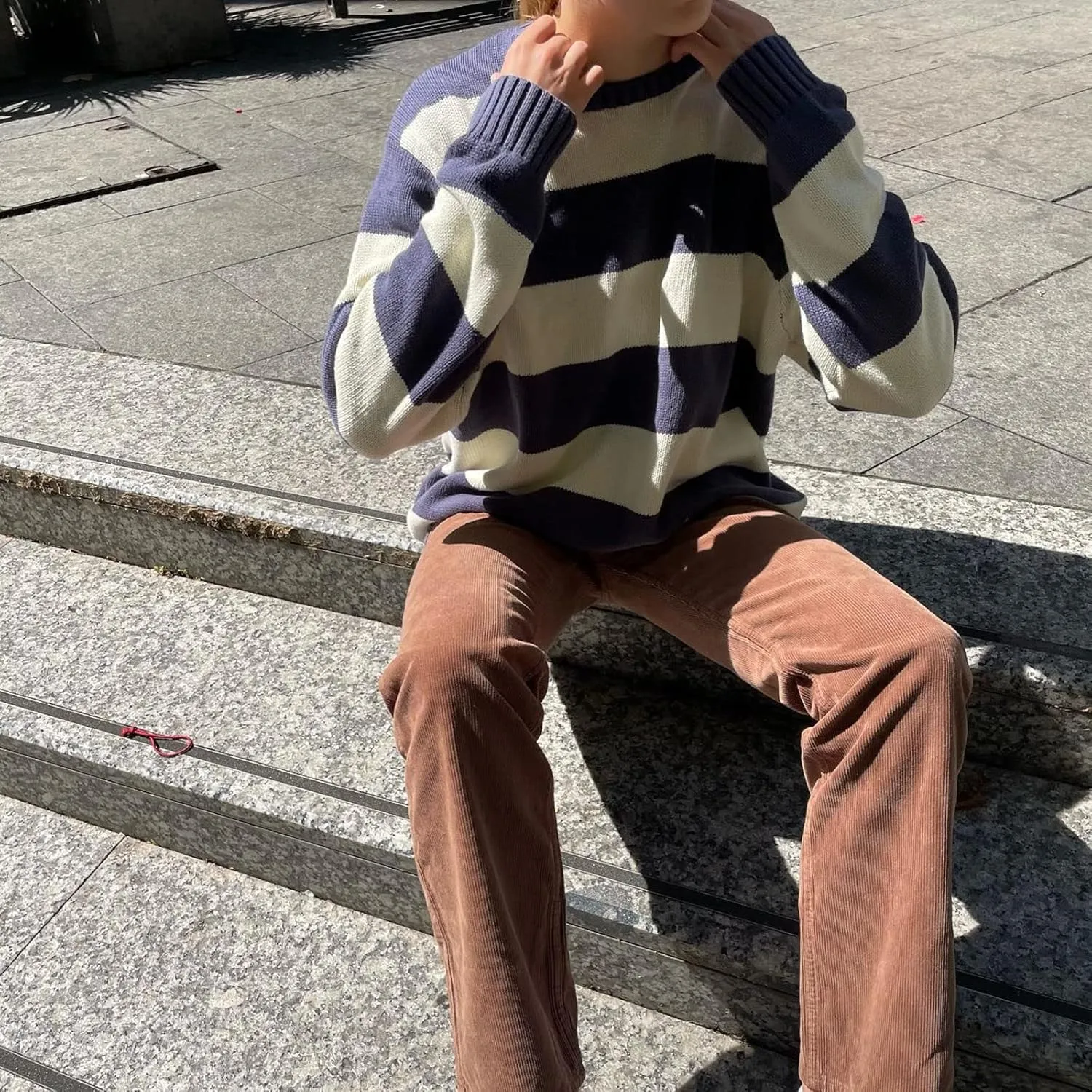 Women Y2K Striped Sweater Knit Oversized Long Sleeve Pullover Sweaters 90S Harajuku Preppy E-Girl Streetwear