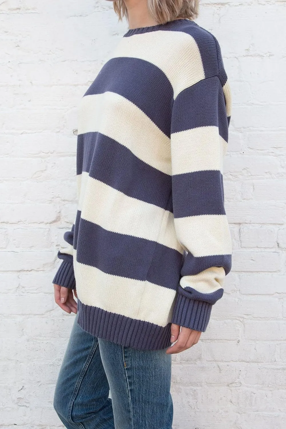 Women Y2K Striped Sweater Knit Oversized Long Sleeve Pullover Sweaters 90S Harajuku Preppy E-Girl Streetwear