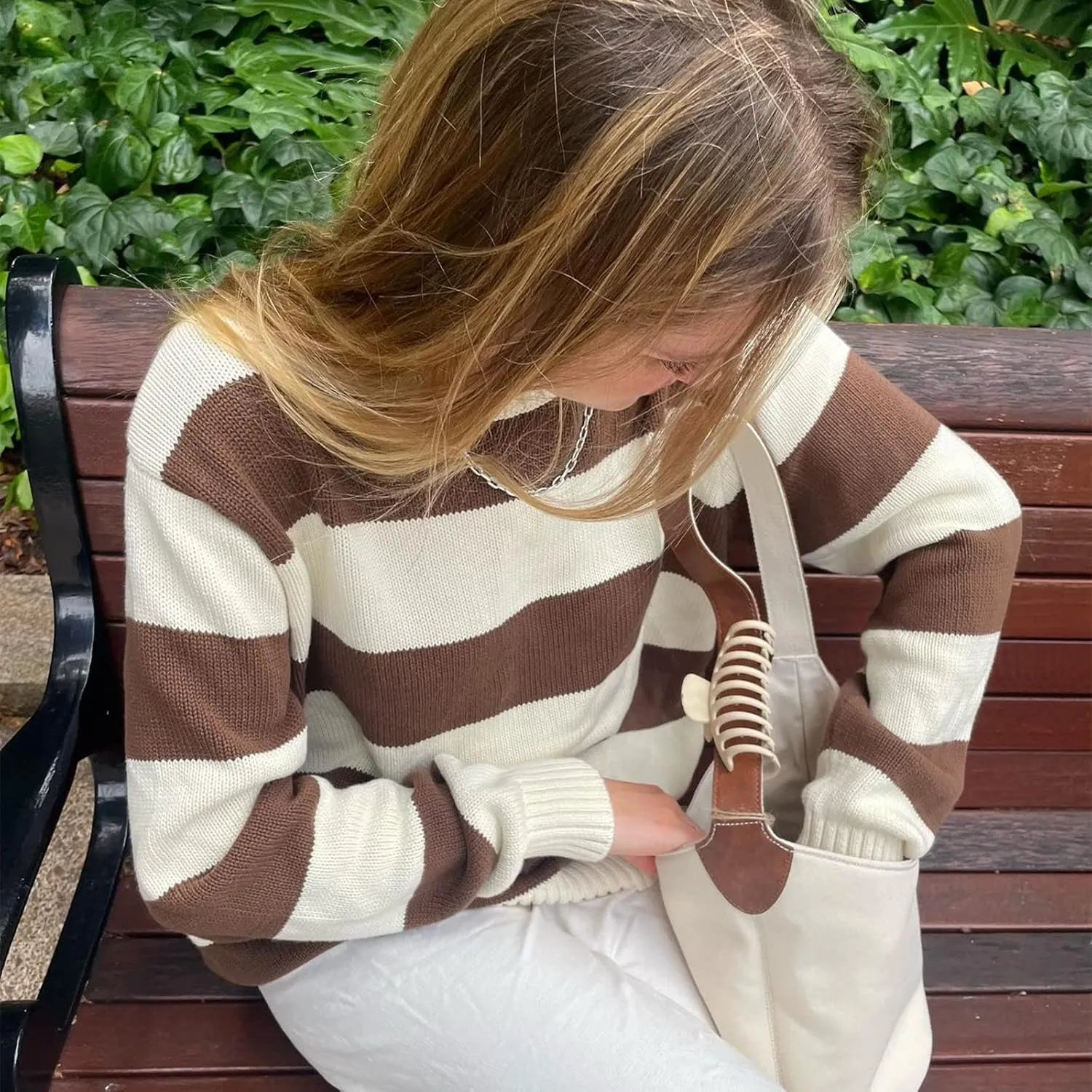 Women Y2K Striped Sweater Knit Oversized Long Sleeve Pullover Sweaters 90S Harajuku Preppy E-Girl Streetwear