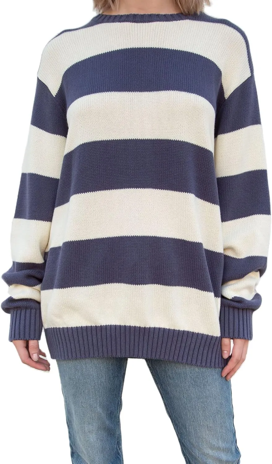 Women Y2K Striped Sweater Knit Oversized Long Sleeve Pullover Sweaters 90S Harajuku Preppy E-Girl Streetwear