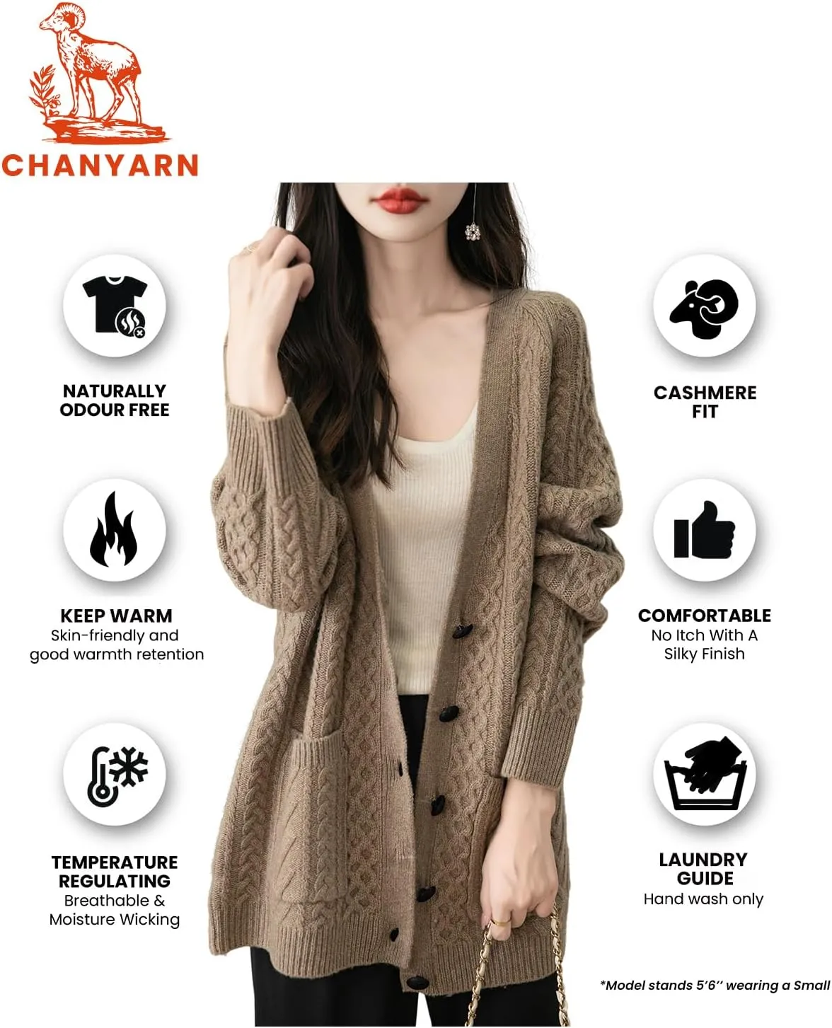 Women's 100% Merino Wool Sweater 2025 Fall Winter V Neck Long Sleeve Vintage Cable Knitted Cardigan Sweater