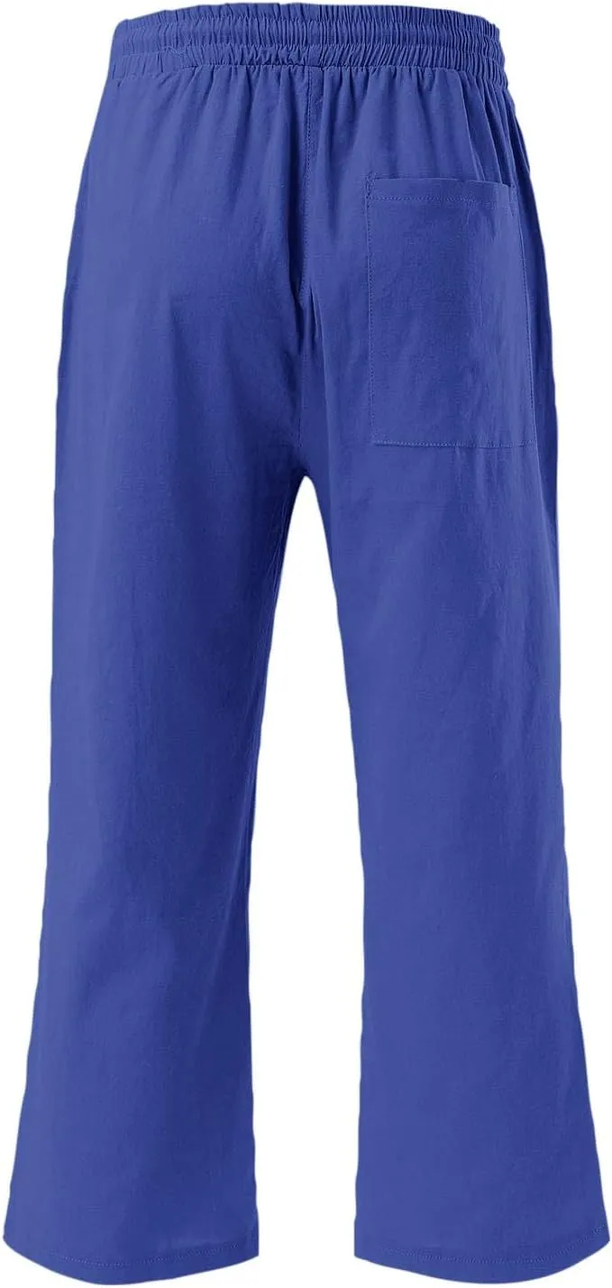 Womens 2025 Summer Capri Pants Cotton Linen Straight Leg Cropped Trousers High Waist Shorts Casual Pant with Pockets