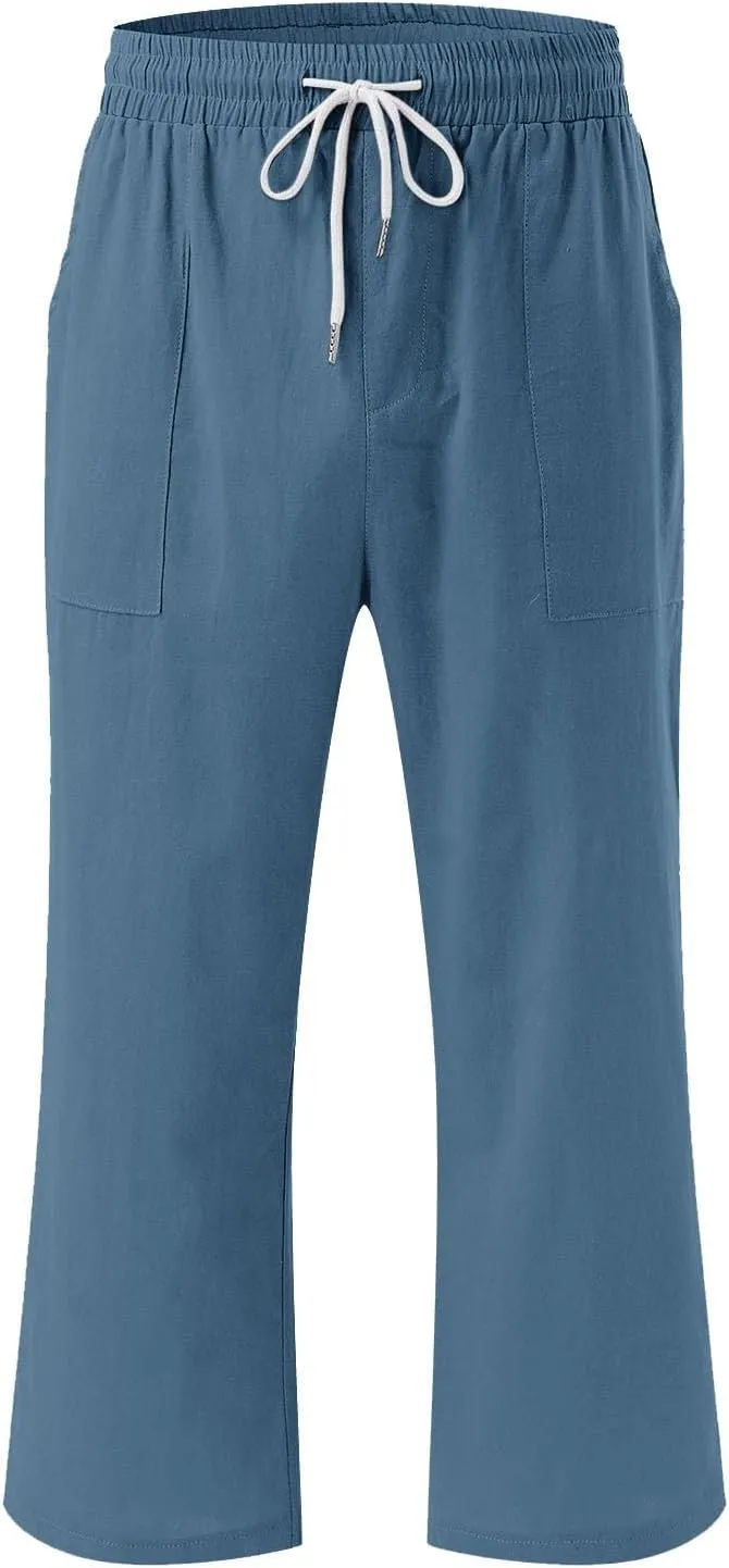 Womens 2025 Summer Capri Pants Cotton Linen Straight Leg Cropped Trousers High Waist Shorts Casual Pant with Pockets