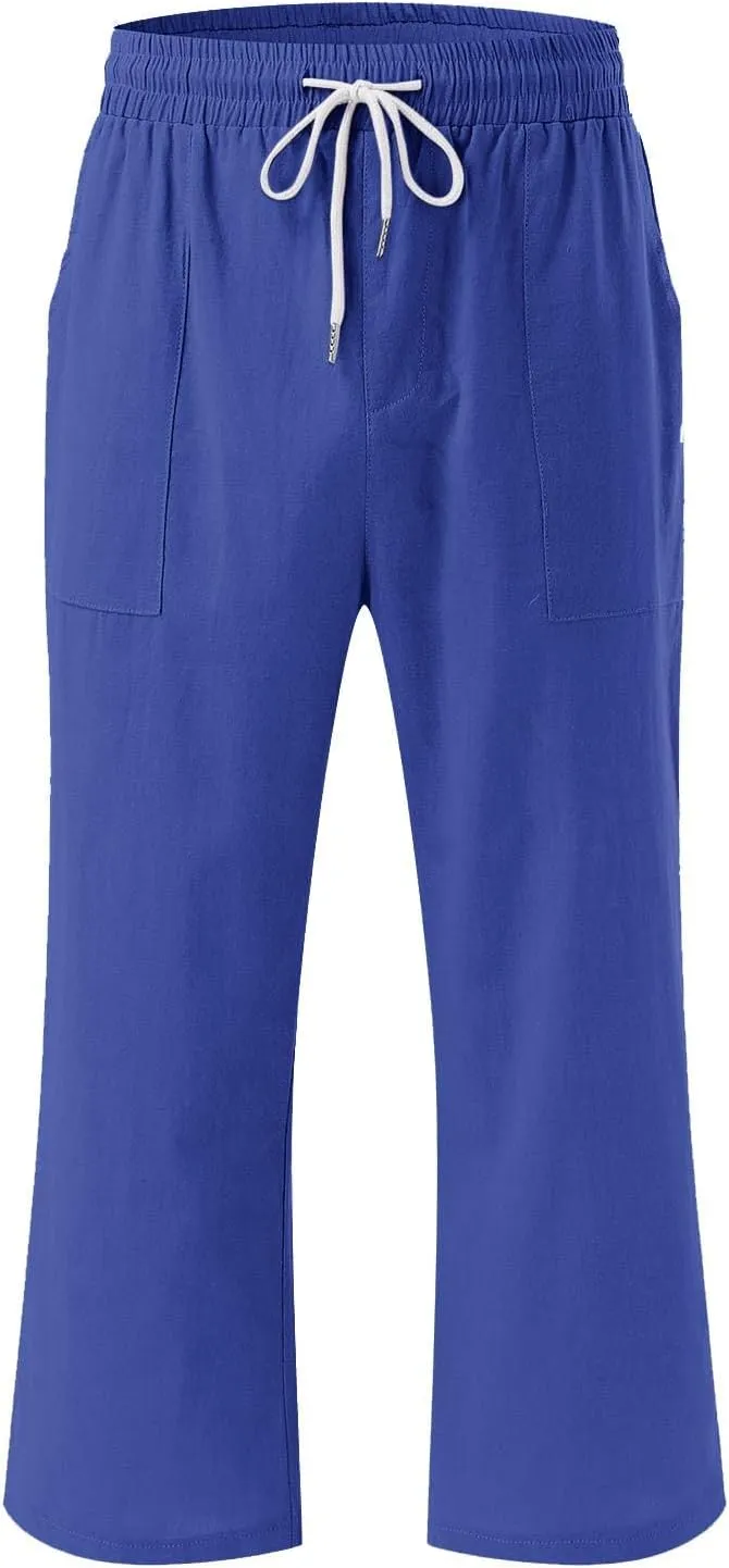 Womens 2025 Summer Capri Pants Cotton Linen Straight Leg Cropped Trousers High Waist Shorts Casual Pant with Pockets