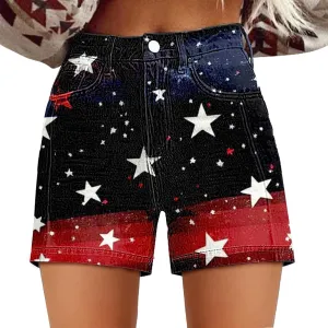Women's American Flag Printed Denim Shorts High Waisted Patriotic Shorts Jeans Casual 4Th of July Summer Hot Short