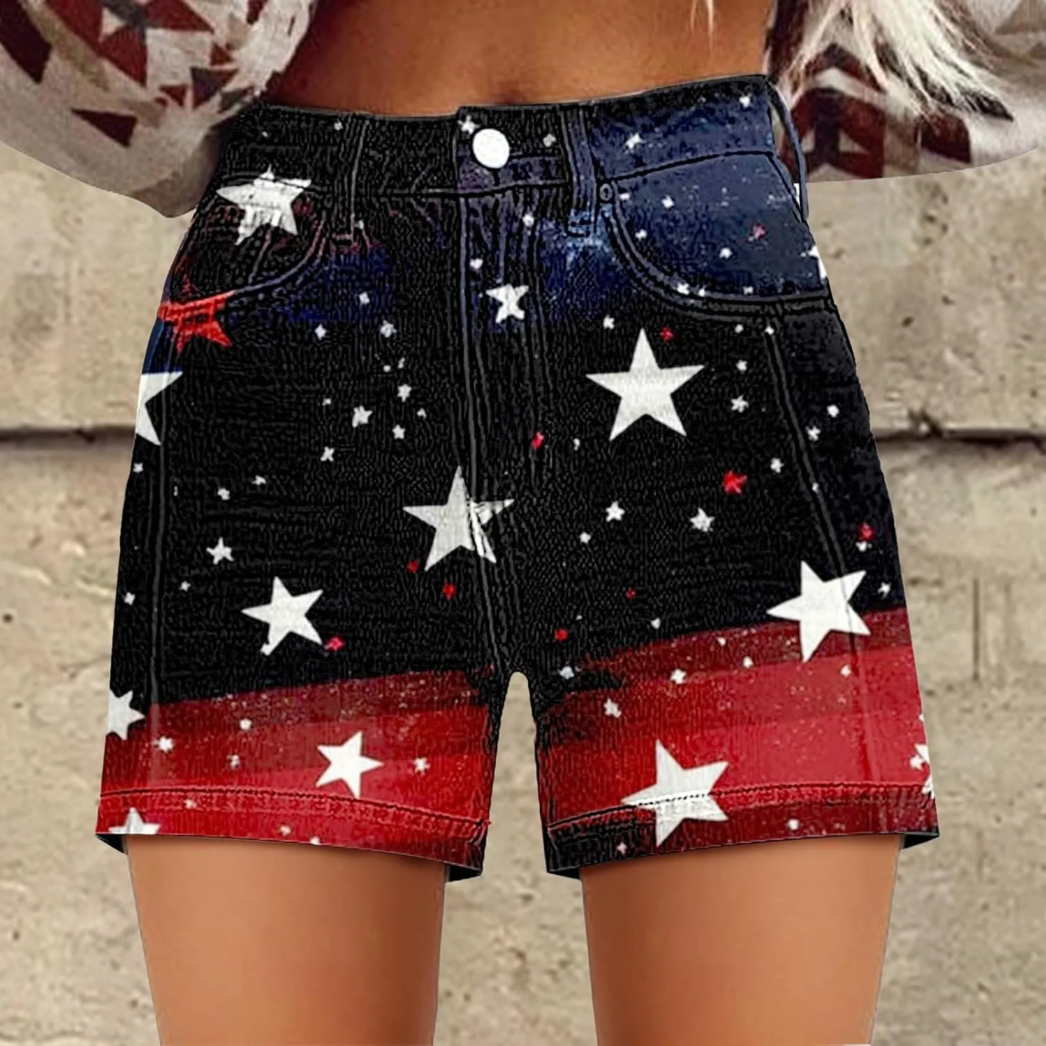 Women's American Flag Printed Denim Shorts High Waisted Patriotic Shorts Jeans Casual 4Th of July Summer Hot Short