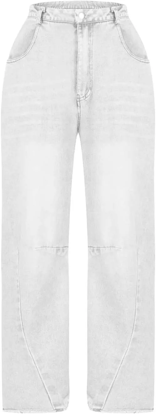 Women's Baggy Denim Trousers Fashion Button Zipper High Waist Wide Leg Jeans with Pockets Y2k Streetwear Clothing