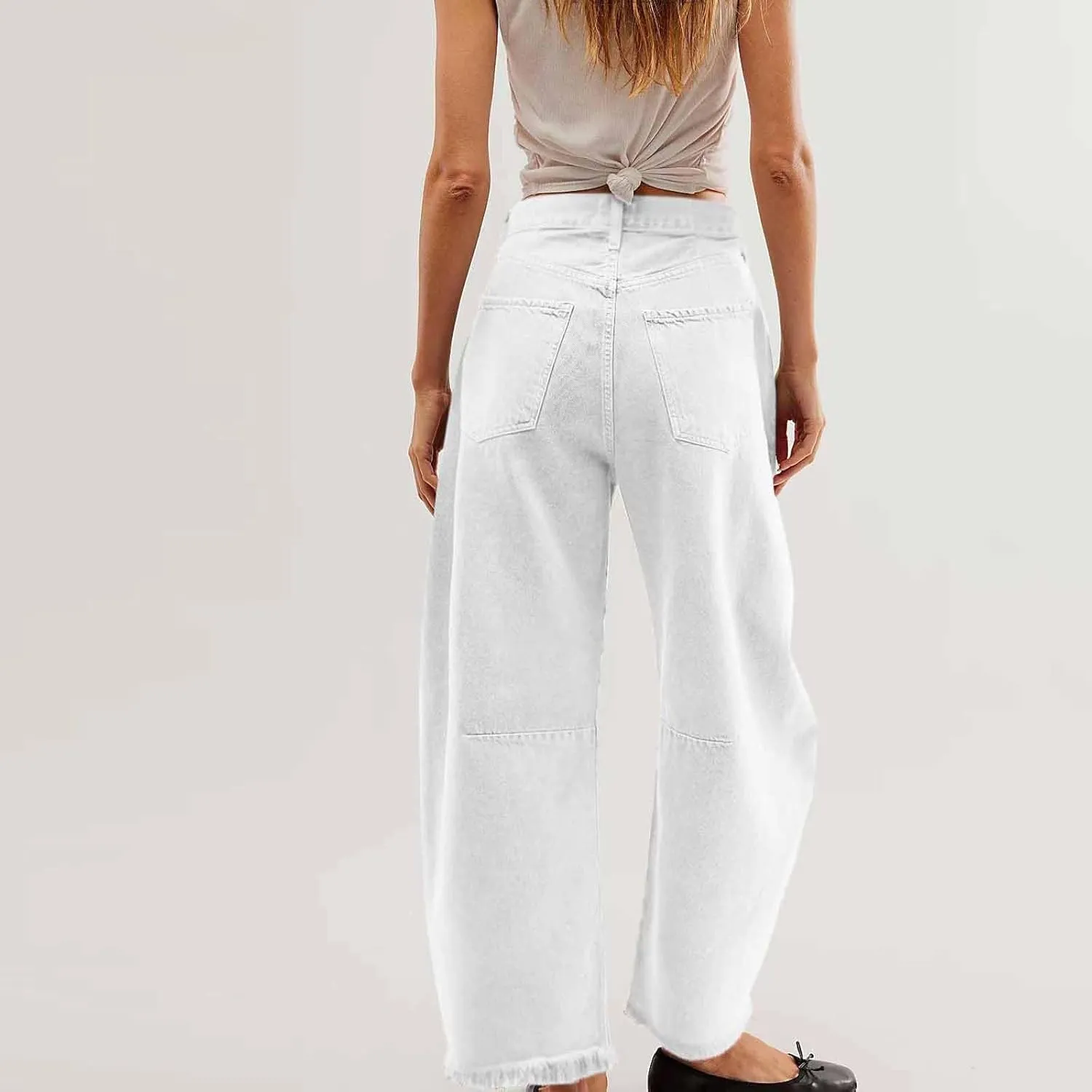 Women's Baggy Denim Trousers Fashion Button Zipper High Waist Wide Leg Jeans with Pockets Y2k Streetwear Clothing