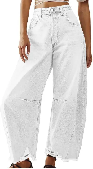 Women's Baggy Denim Trousers Fashion Button Zipper High Waist Wide Leg Jeans with Pockets Y2k Streetwear Clothing