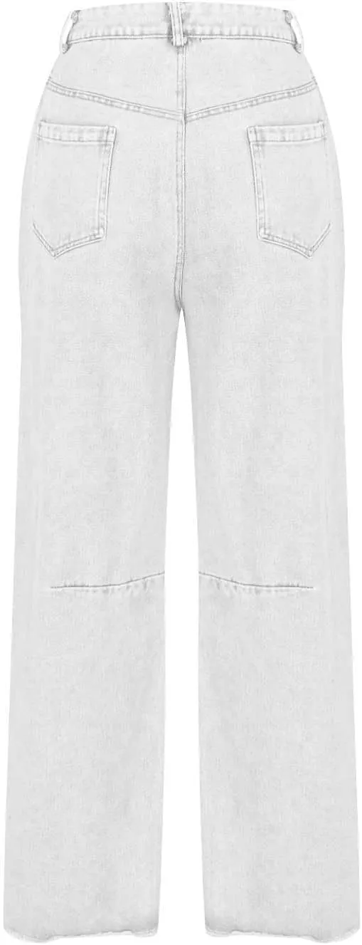 Women's Baggy Denim Trousers Fashion Button Zipper High Waist Wide Leg Jeans with Pockets Y2k Streetwear Clothing