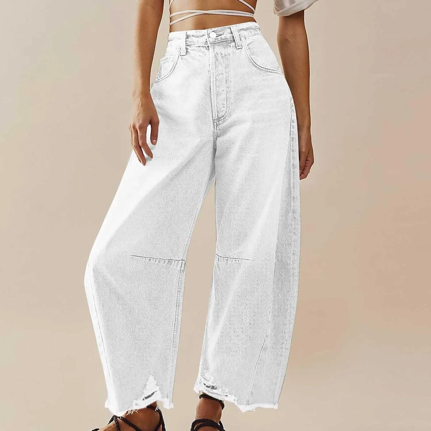 Women's Baggy Denim Trousers Fashion Button Zipper High Waist Wide Leg Jeans with Pockets Y2k Streetwear Clothing